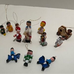 Vintage Miniature Painted Wooden Christmas Tree Ornaments - 12 Total - $1 each!